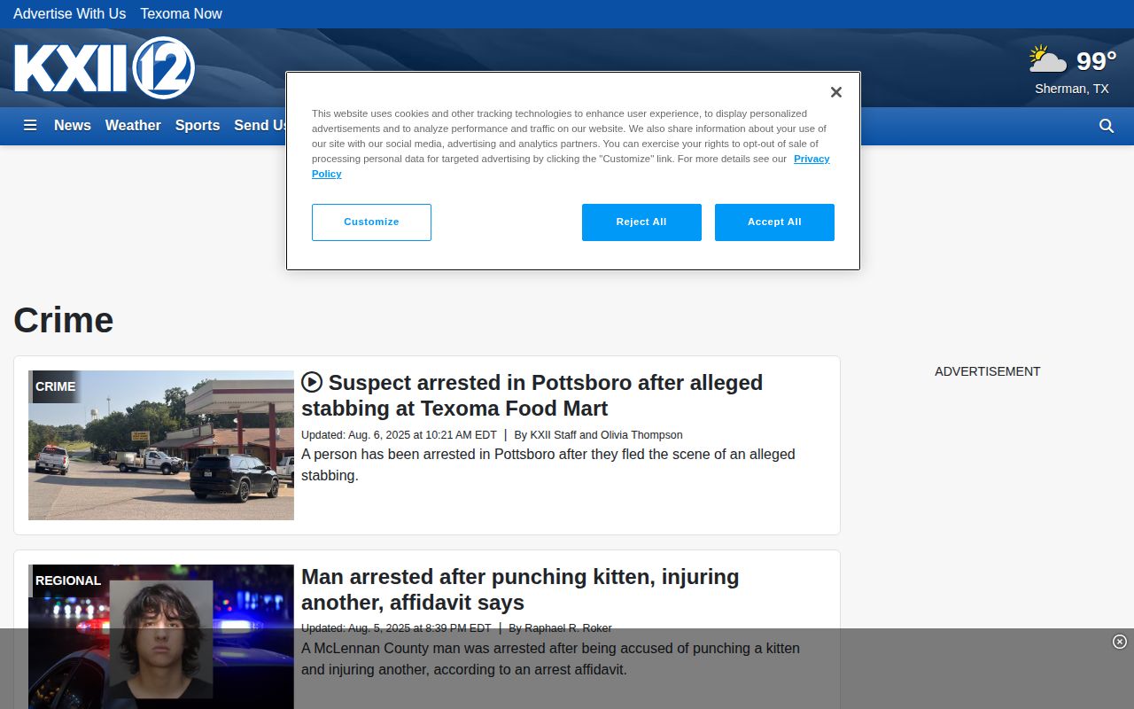 Marshall County crime-news source view for the KXII crime section